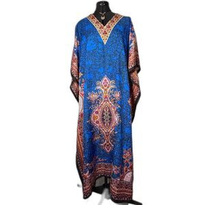 Blue Medallion Print Kaftan Maxi Dress